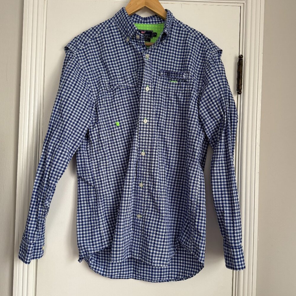 VINEYARD VINES Men's Harbor Performance Fabric Fishing Blue Shirt Size Medium